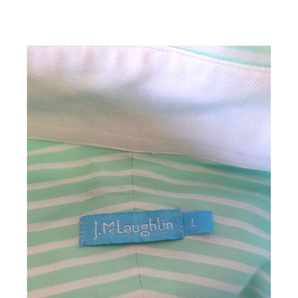 JMcLaughlin Mens Aqua Mint Green White Stripe Button Down Shirt Size Large - Picture 6 of 8